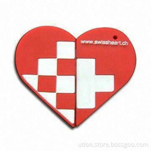 Heart Design USB Flash Memory with 1 to 32GB Memory Capacity, Free Printing and Packaging